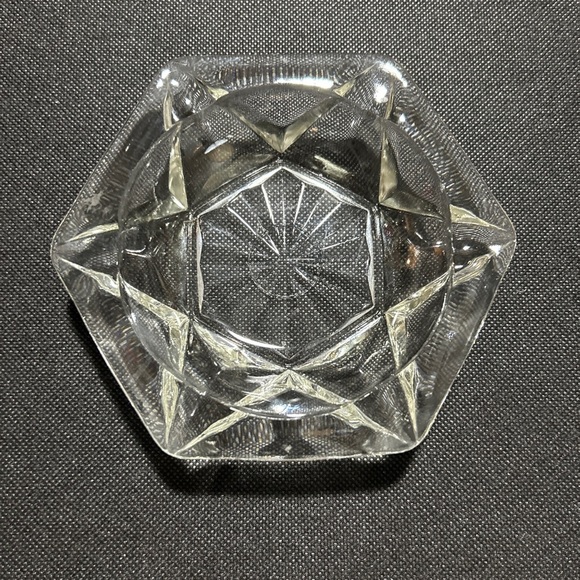 Other - Vintage Hexagonal Starburst Clear Glass Ashtray Mid Century Modern 6 Grooves